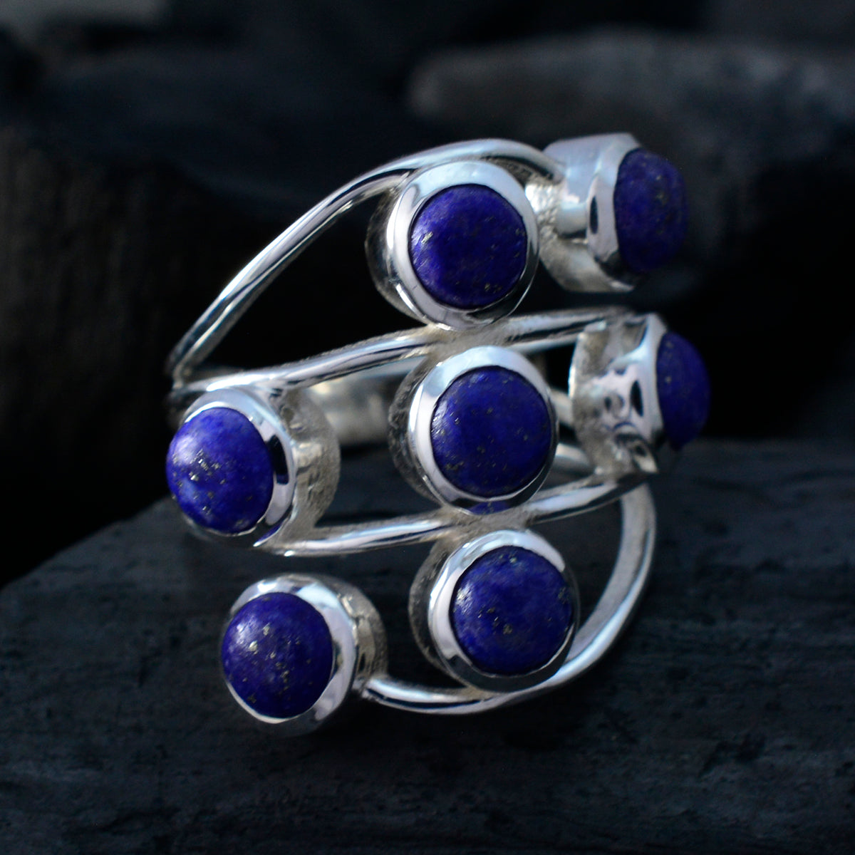 Lapis Lazuli Hepta Egyptian Silver Blue Gems Mid weight Graceful Ring Jewelry