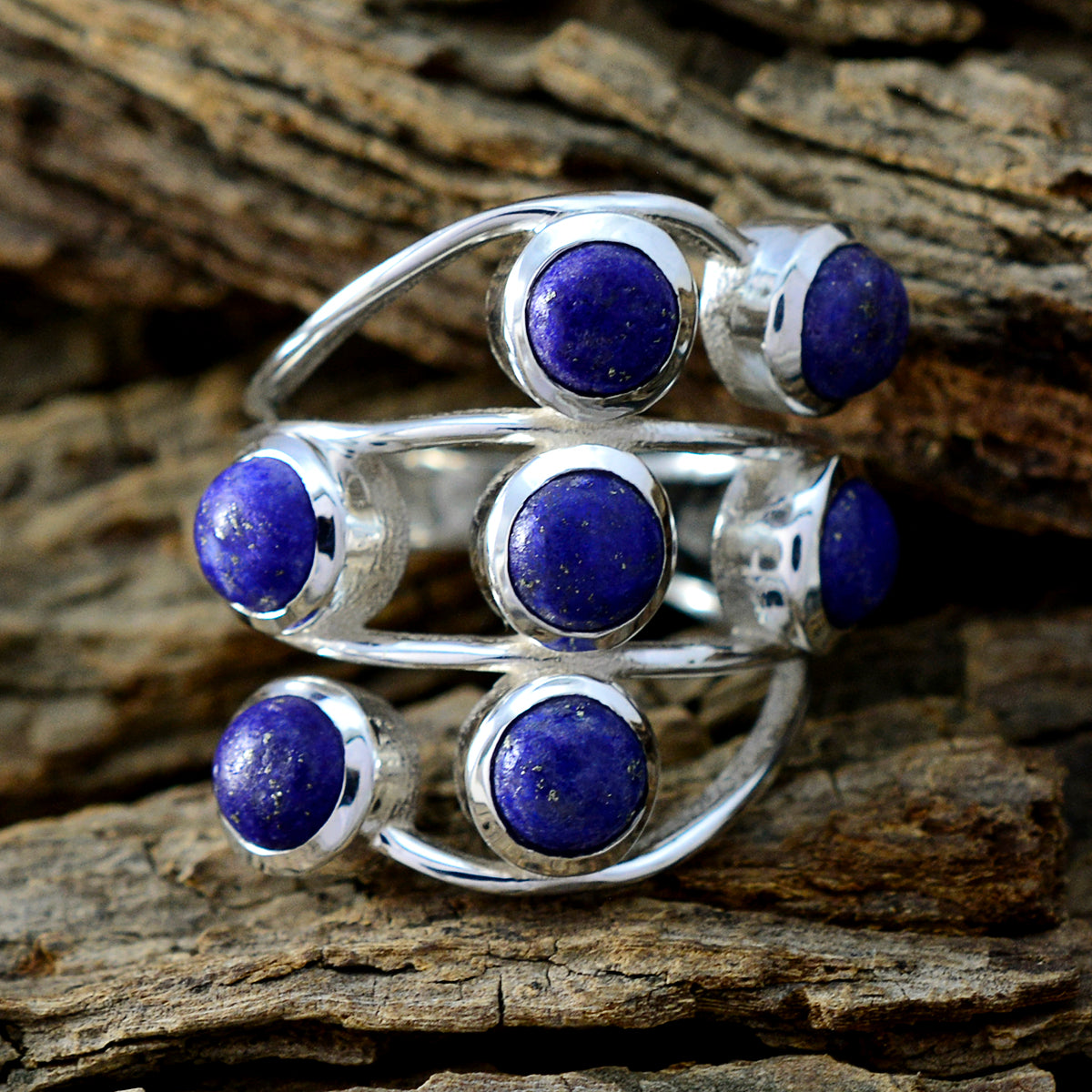 Lapis Lazuli Hepta Egyptian Silver Blue Gems Mid weight Graceful Ring Jewelry