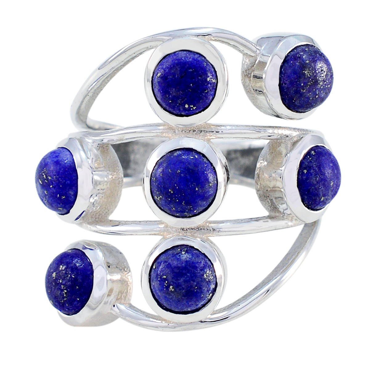 Lapis Lazuli Hepta Egyptian Silver Blue Gems Mid weight Graceful Ring Jewelry