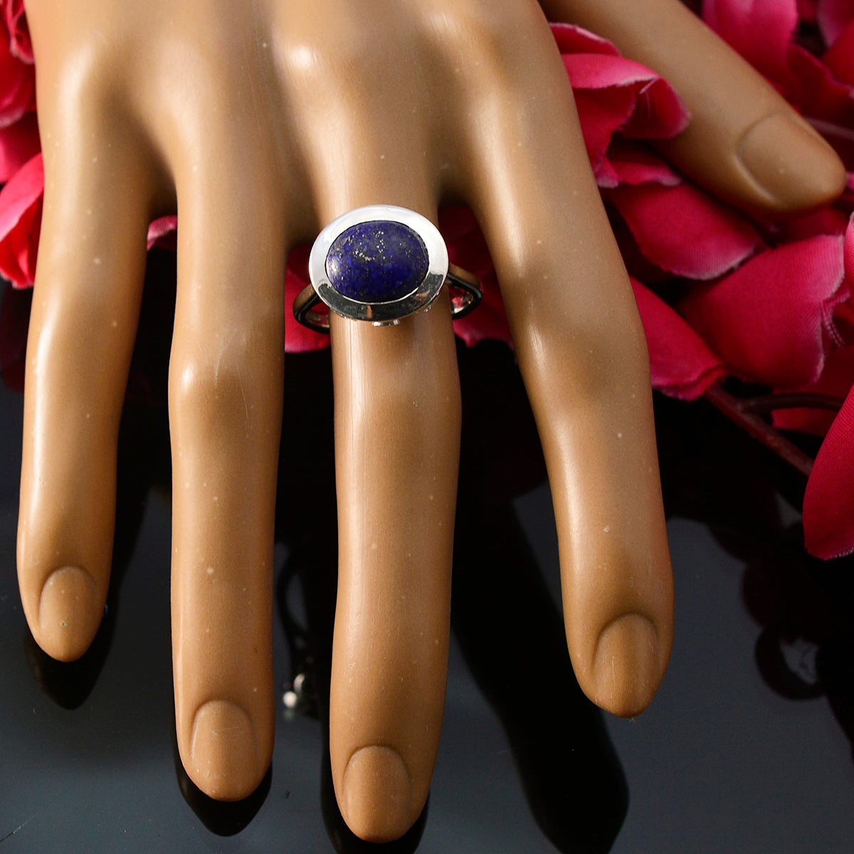 Lapis Lazuli Halo French 92.5 Silver Blue Gemstones Eye catching Abstract Ring Jewelry