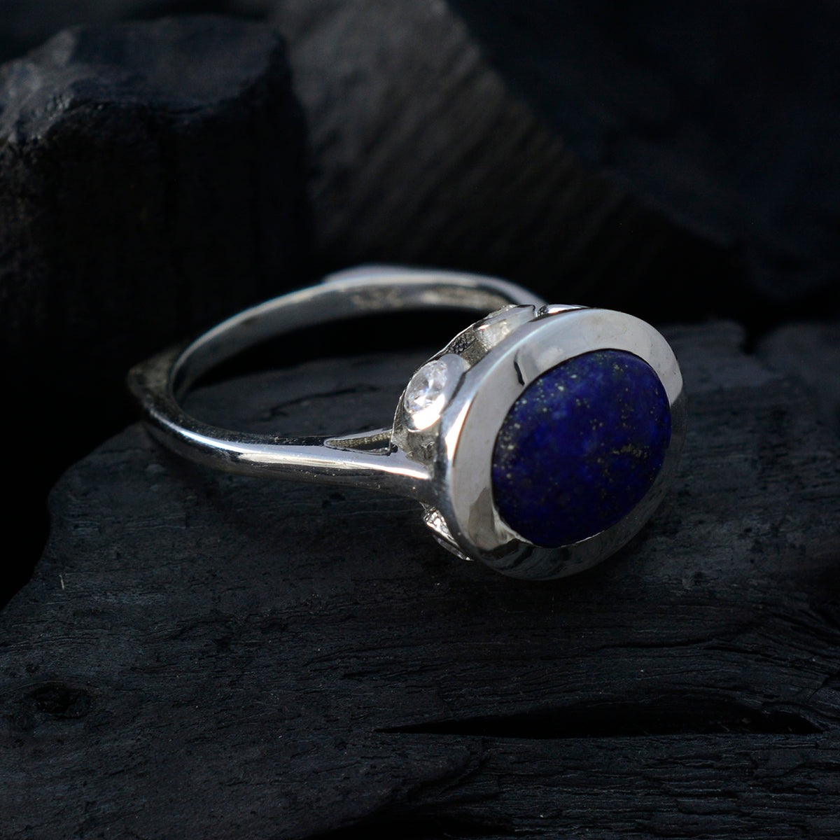 Lapis Lazuli Halo French 92.5 Silver Blue Gemstones Eye catching Abstract Ring Jewelry
