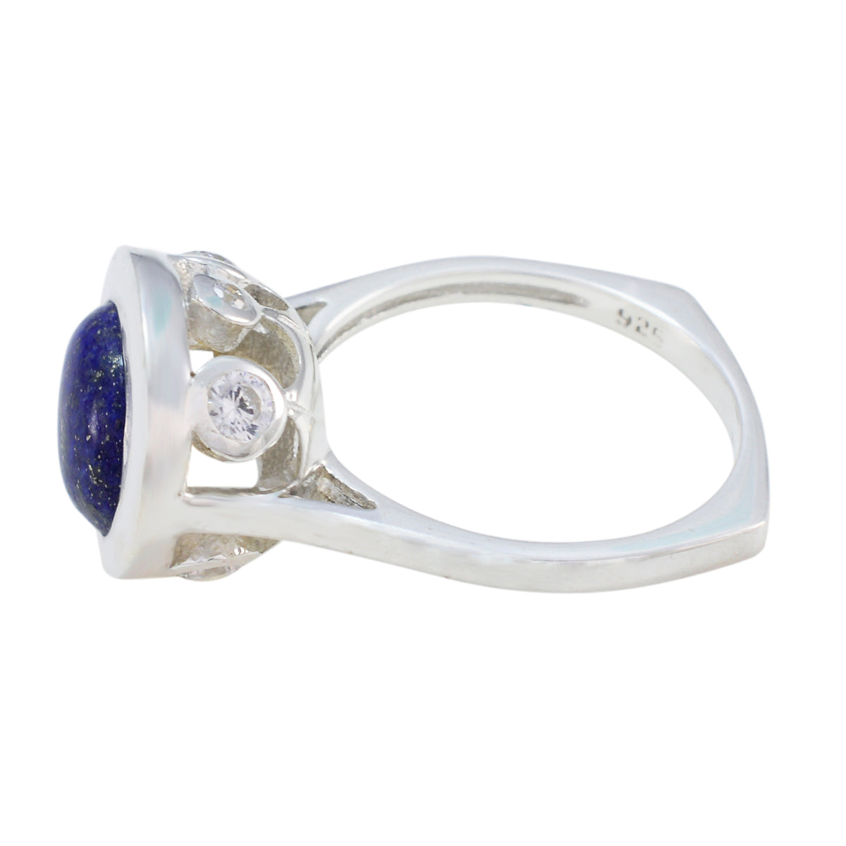 Lapis Lazuli Halo French 92.5 Silver Blue Gemstones Eye catching Abstract Ring Jewelry