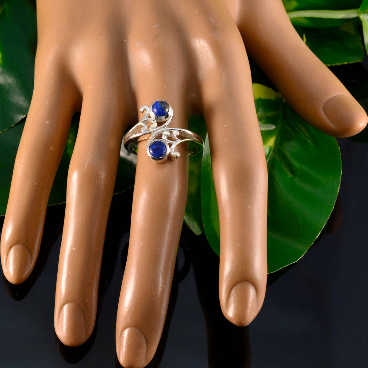 Lapis Lazuli Toi et Moi African Sterling Silver Blue Gemstone Slim Cultural Ring Jewelry