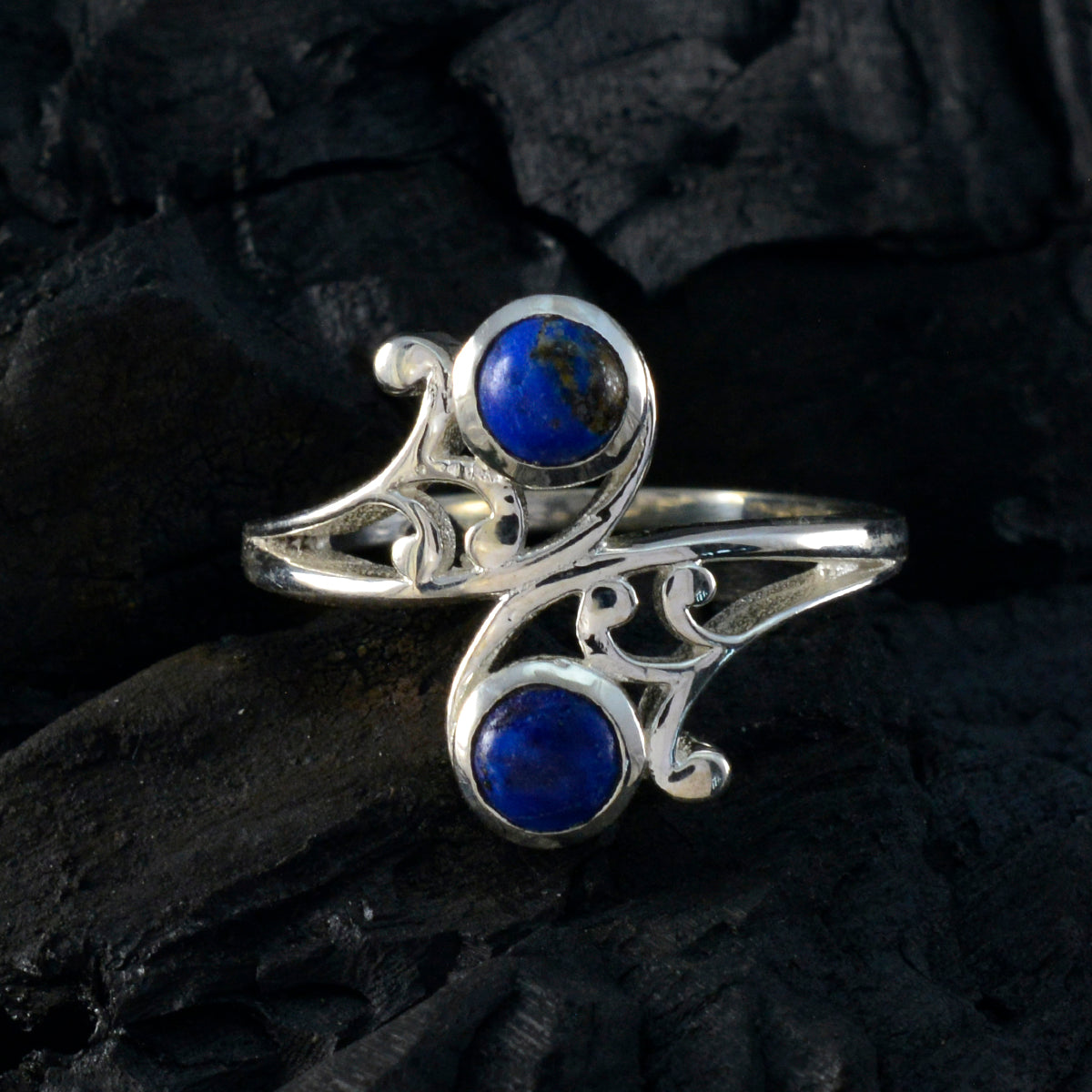 Lapis Lazuli Toi et Moi African Sterling Silver Blue Gemstone Slim Cultural Ring Jewelry