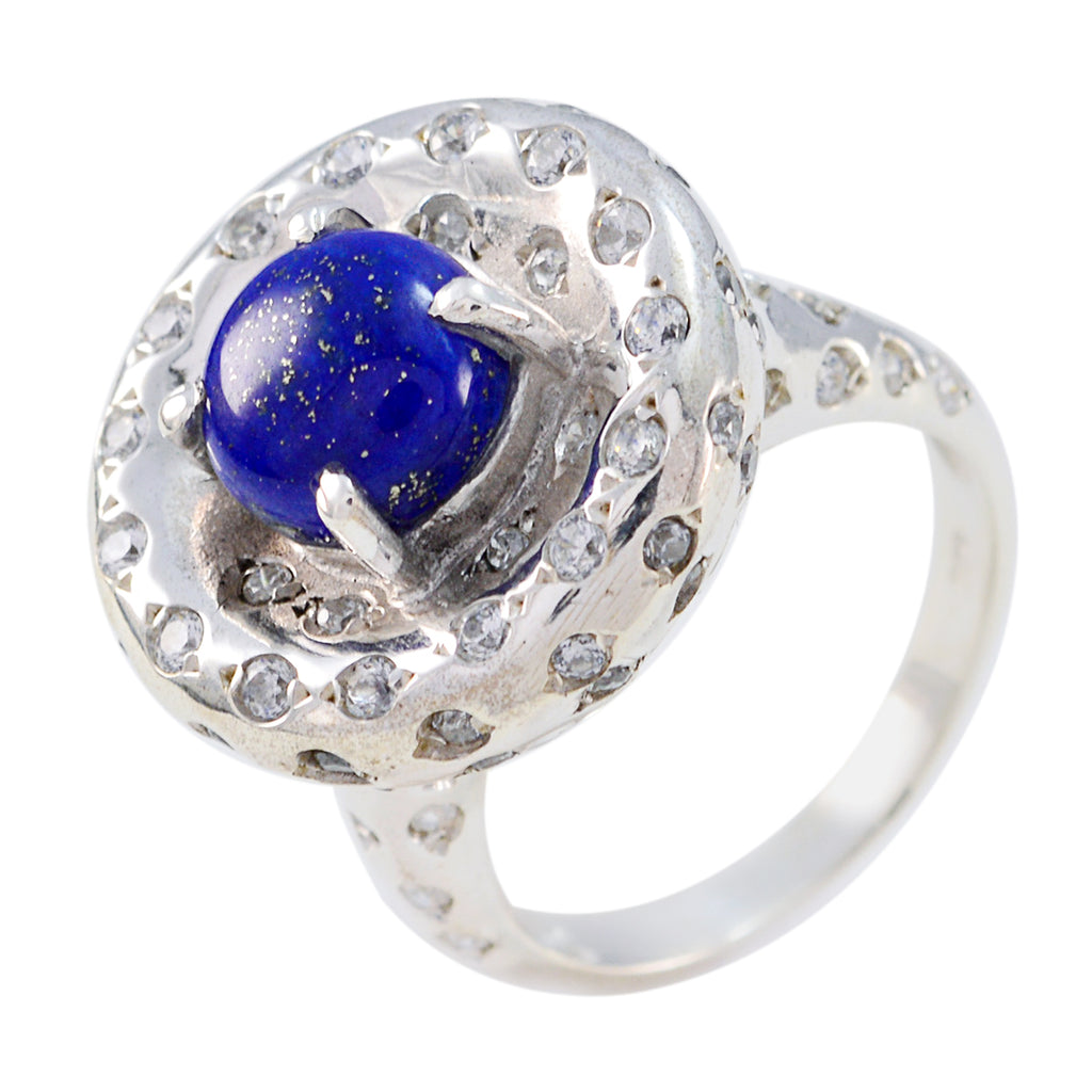 Lapis Lazuli Halo Egyptian 925 Sterling Silver Blue Gemstone Versatile Trendy Ring Jewellery