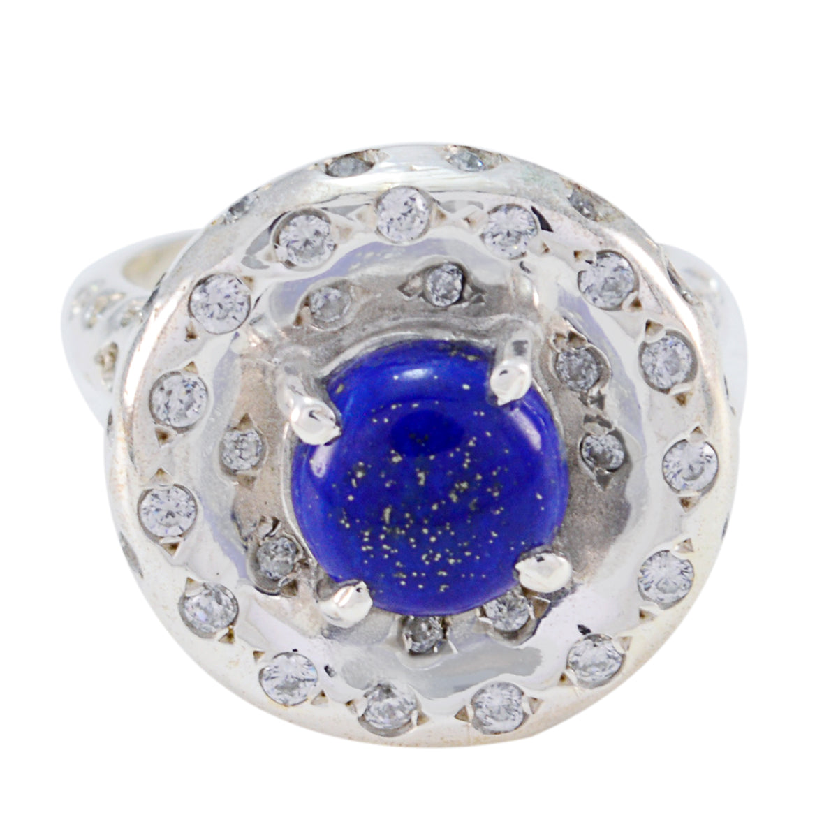 Lapis Lazuli Halo Egyptian 925 Sterling Silver Blue Gemstone Versatile Trendy Ring Jewellery