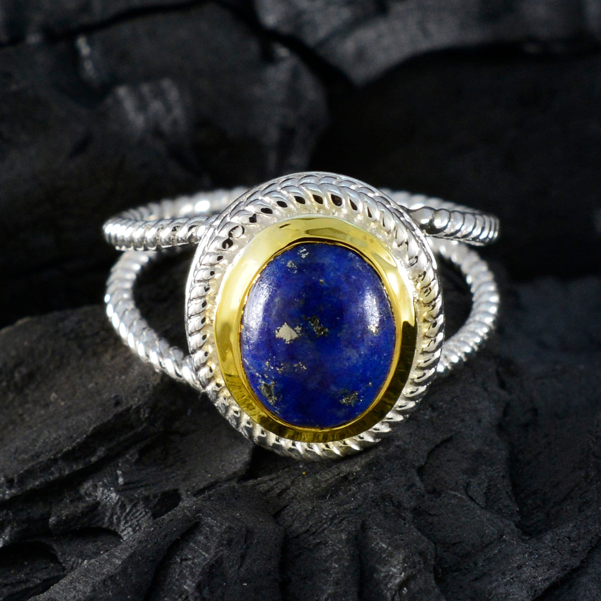 Lapis Lazuli Solitaire Mexican 925 Silver Blue Gemstone Classic Rope Wire Ring Jewellery