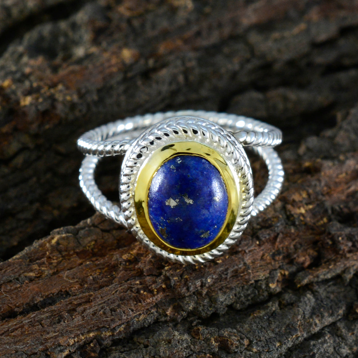 Lapis Lazuli Solitaire Mexican 925 Silver Blue Gemstone Classic Rope Wire Ring Jewellery