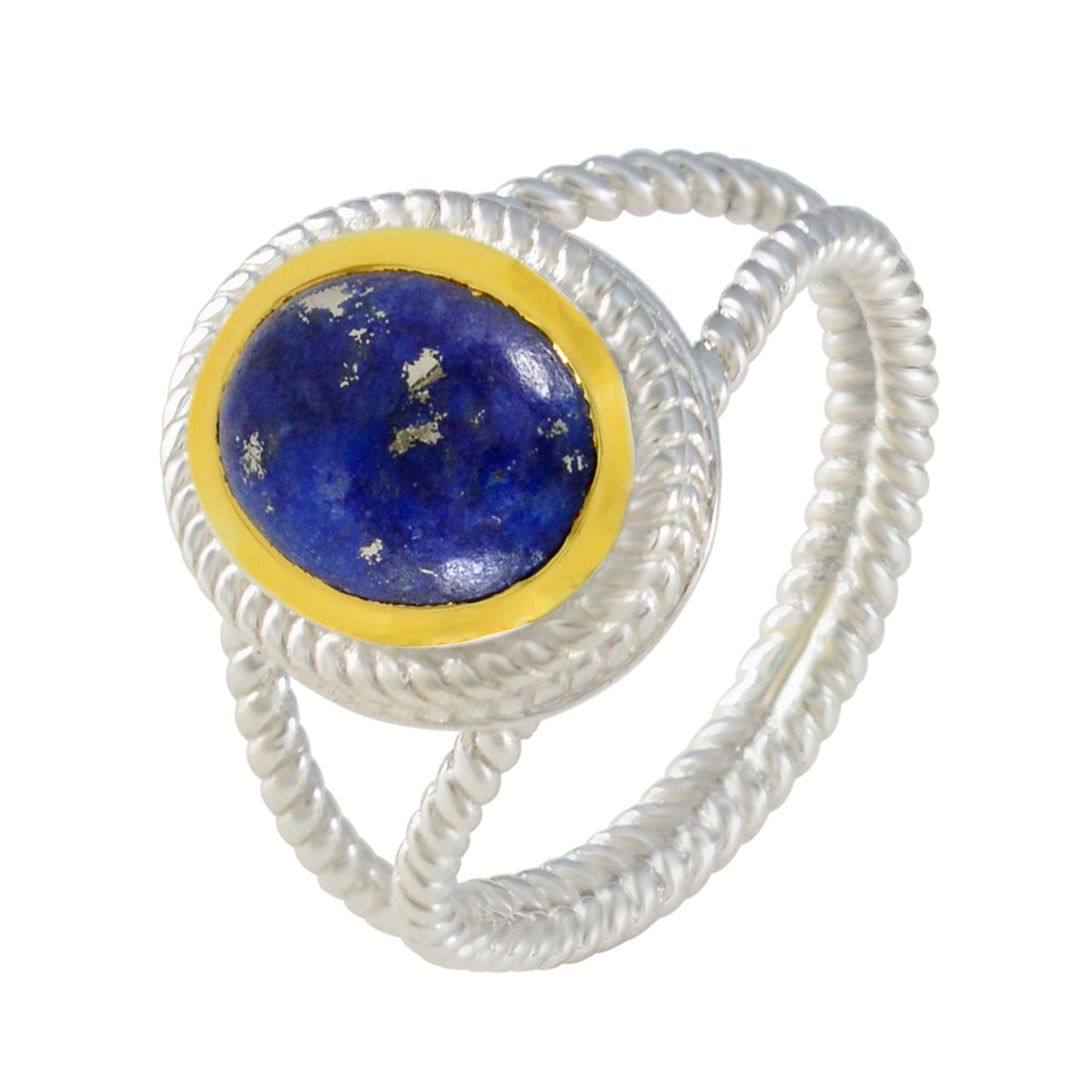 Lapis Lazuli Solitaire Mexican 925 Silver Blue Gemstone Classic Rope Wire Ring Jewellery