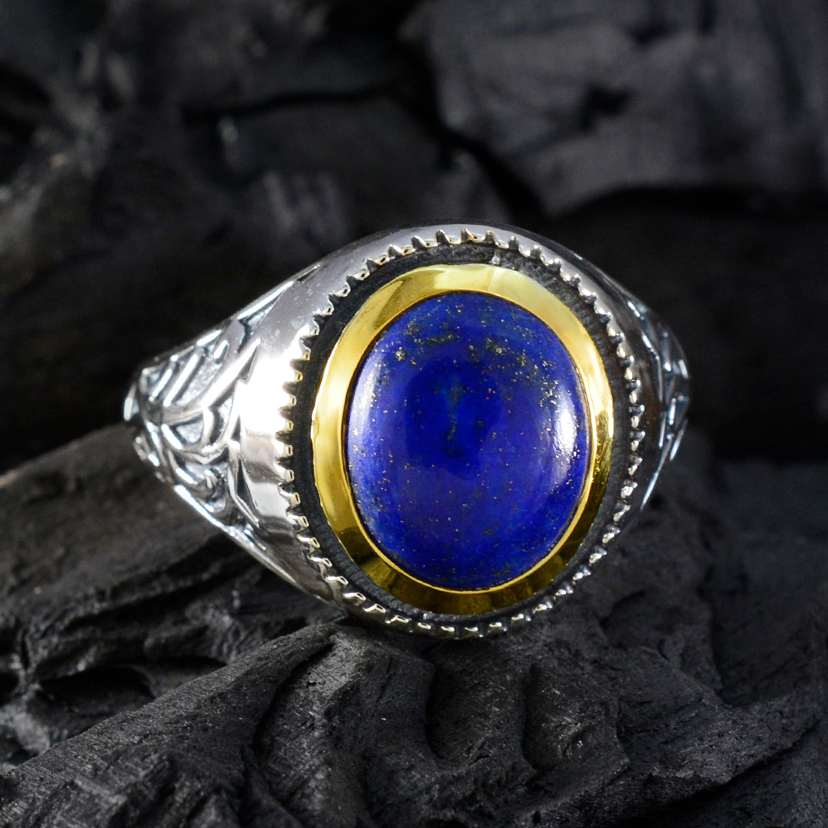Lapis Lazuli Solitaire Italian Silver Blue Gemstones Eye catching Filigree Ring Jewellery