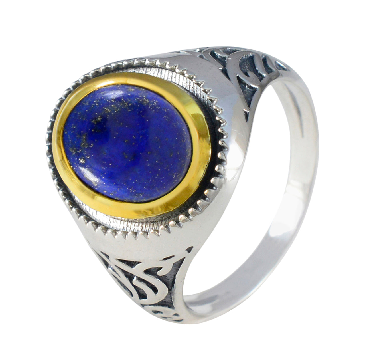 Lapis Lazuli Solitaire Italian Silver Blue Gemstones Eye catching Filigree Ring Jewellery