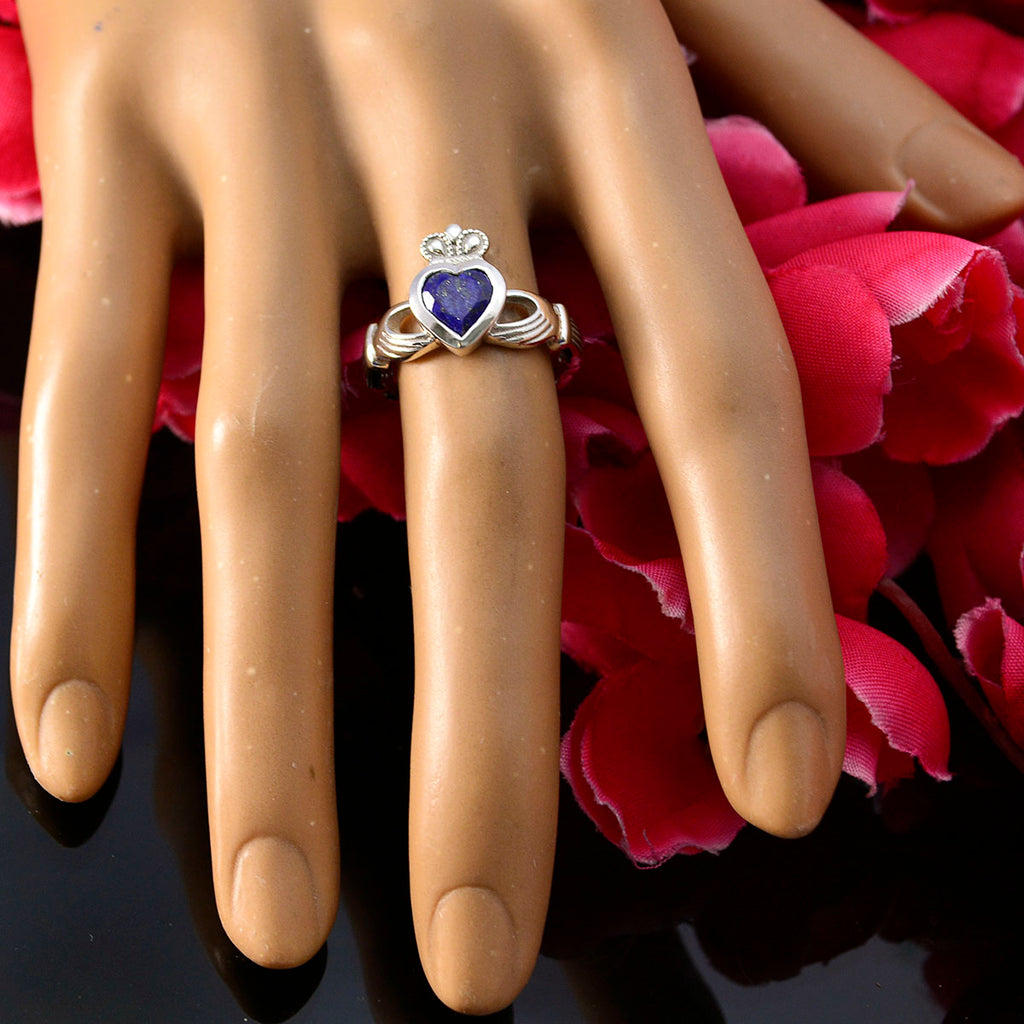 Lapis Lazuli Solitaire French 925 Silver Blue Gemstones Tiny Promise Ring Jewelry