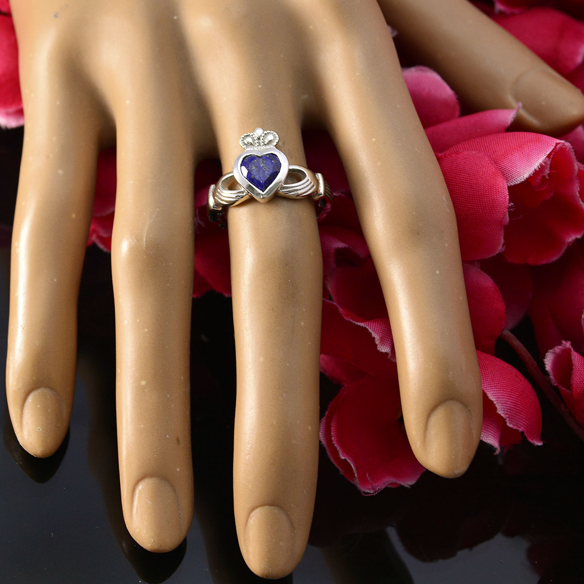 Lapis Lazuli Solitaire French 925 Silver Blue Gemstones Tiny Promise Ring Jewelry