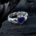 Lapis Lazuli Solitaire French 925 Silver Blue Gemstones Tiny Promise Ring Jewelry