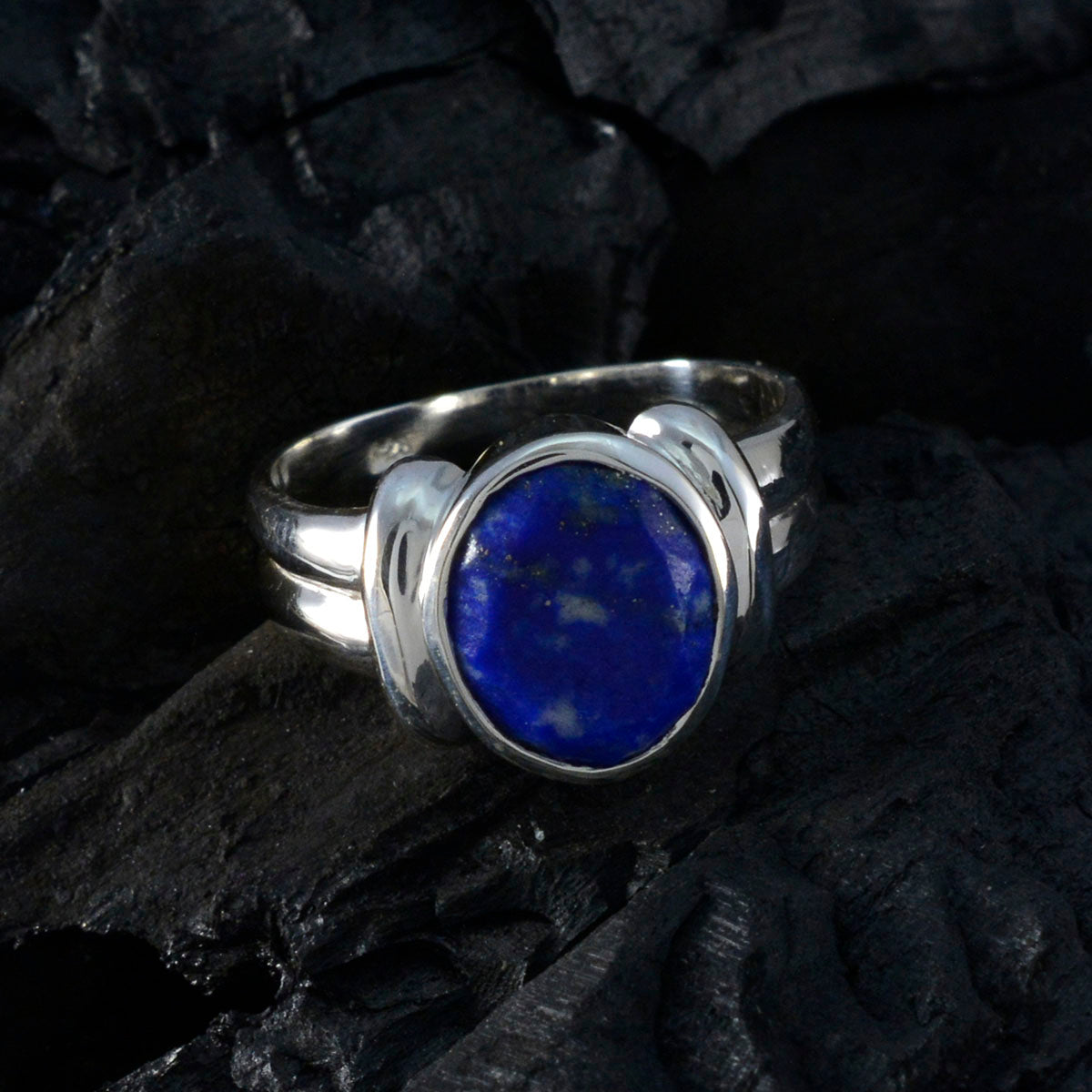 Lapis Lazuli Solitaire Egyptian 92.5 Silver Blue Gemstone Tiny Trendy Ring Jewelry