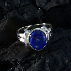 Lapis Lazuli Solitaire Egyptian 92.5 Silver Blue Gemstone Tiny Trendy Ring Jewelry