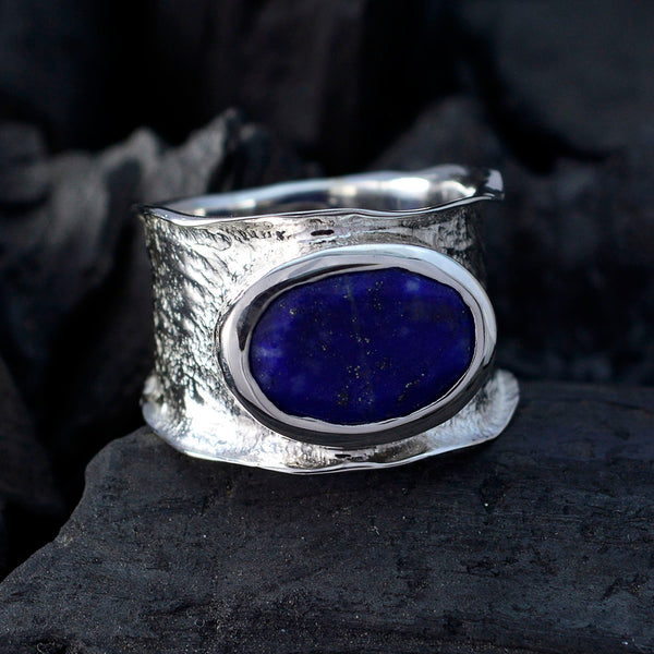 Lapis Lazuli Solitaire German Silver Blue Gems Edgy Oversized Band Jewelry