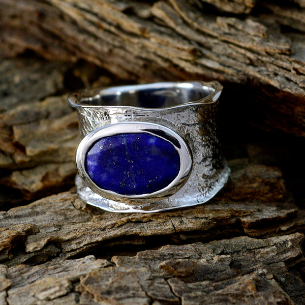 Lapis Lazuli Solitaire German Silver Blue Gems Edgy Oversized Band Jewelry