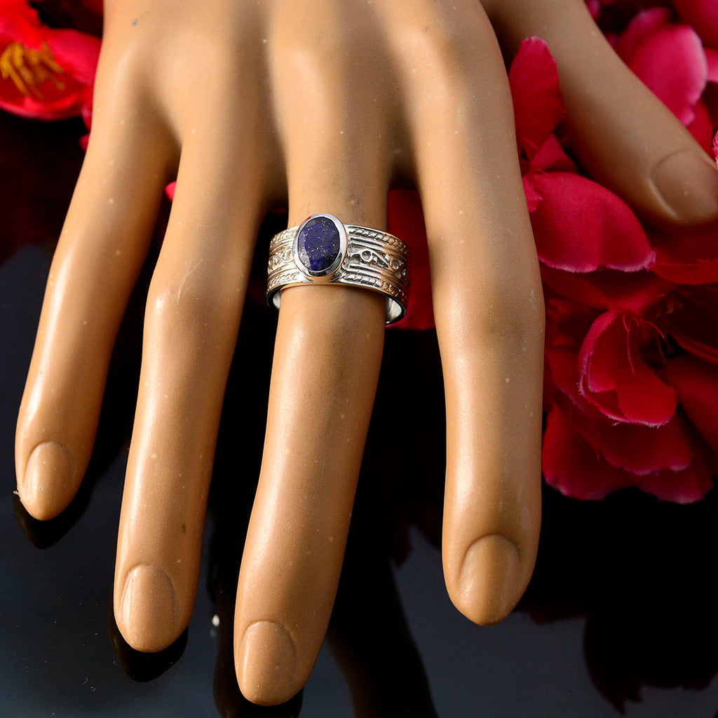 Lapis Lazuli Solitaire French 92.5 Silver Blue Gemstones Mid weight Art Deco Ring Jewellery