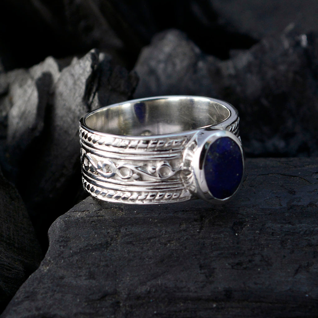 Lapis Lazuli Solitaire French 92.5 Silver Blue Gemstones Mid weight Art Deco Ring Jewellery