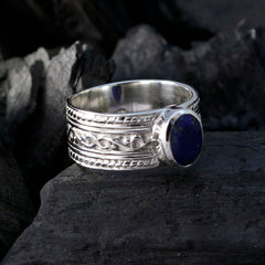 Lapislazuli Solitär Französisch 92,5 Silber Blaue Edelsteine Mittelschwerer Art Deco Ring Schmuck
