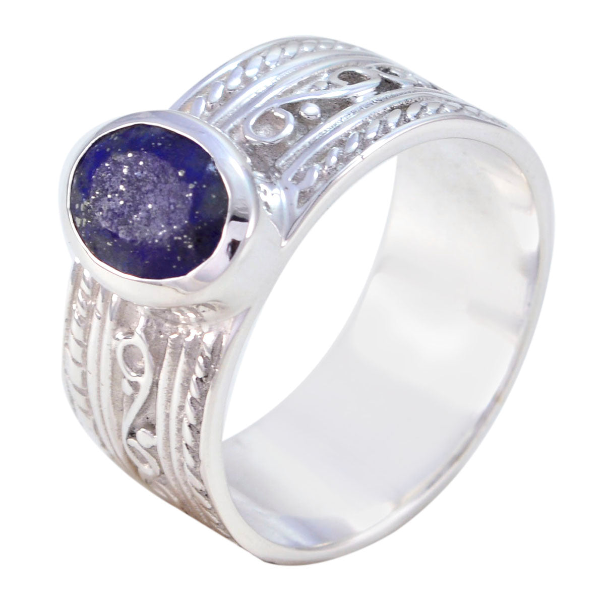 Lapis Lazuli Solitaire French 92.5 Silver Blue Gemstones Mid weight Art Deco Ring Jewellery Huvudsaklig produktbild