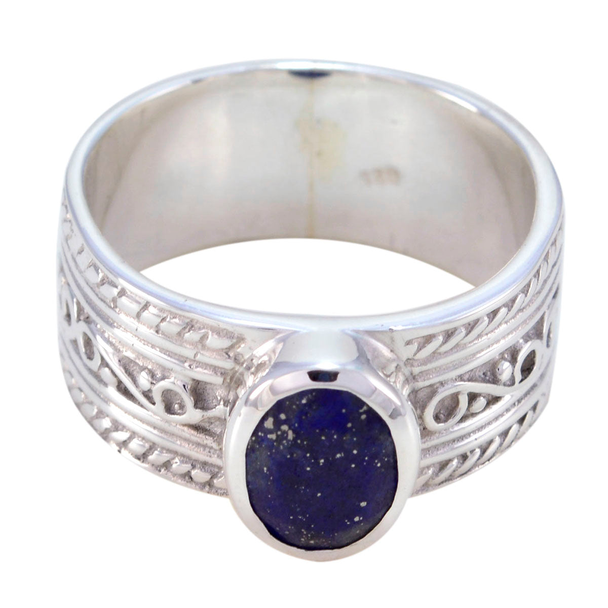 Lapis Lazuli Solitaire French 92.5 Silver Blue Gemstones Mid weight Art Deco Ring Jewellery