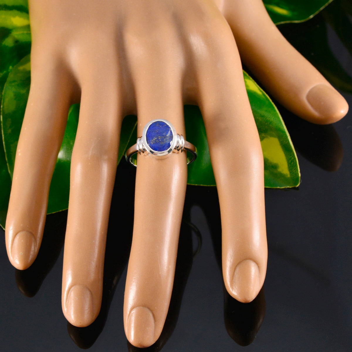 Lapis Lazuli Solitaire Russian 92.5 Silver Blue Gemstones Mid weight Luxurious Ring Jewelry