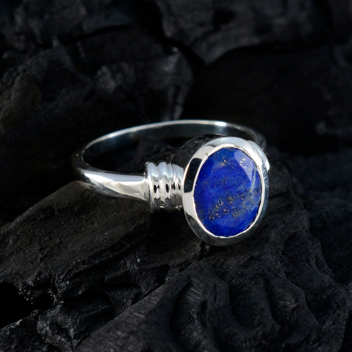 Lapis Lazuli Solitaire Russian 92.5 Silver Blue Gemstones Mid weight Luxurious Ring Jewelry