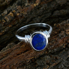 Lapis Lazuli Solitaire Russian 92.5 Silver Blue Gemstones Mid weight Luxurious Ring Jewelry