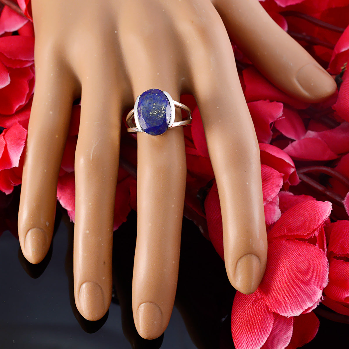 Lapis Lazuli Solitaire German 92.5 Silver Blue Gemstone Mid weight Sophisticated Ring Jewellery