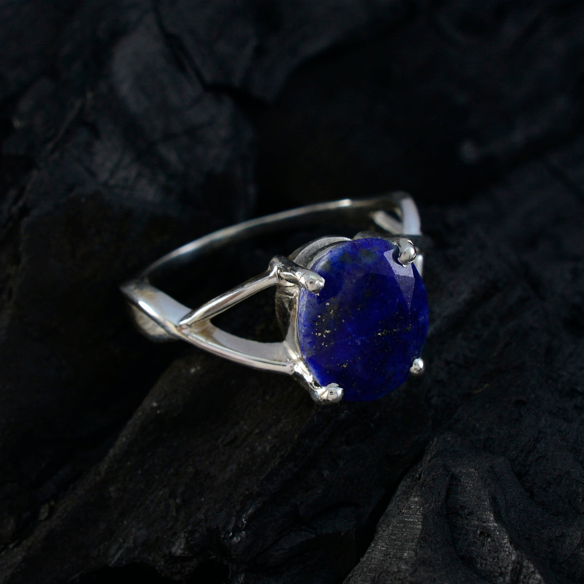 Lapis Lazuli Solitaire Japanese 92.5 Silver Blue Gems Dainty Abstract Ring Jewelry