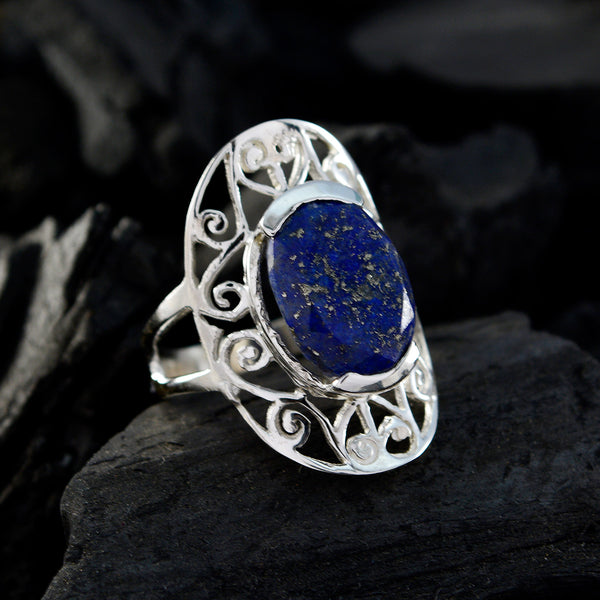 Lapis Lazuli Solitaire German 925 Silver Blue Gemstone Classic Art Deco Ring Jewellery