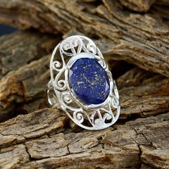 Lapis Lazuli Solitaire German 925 Silver Blue Gemstone Classic Art Deco Ring Jewellery