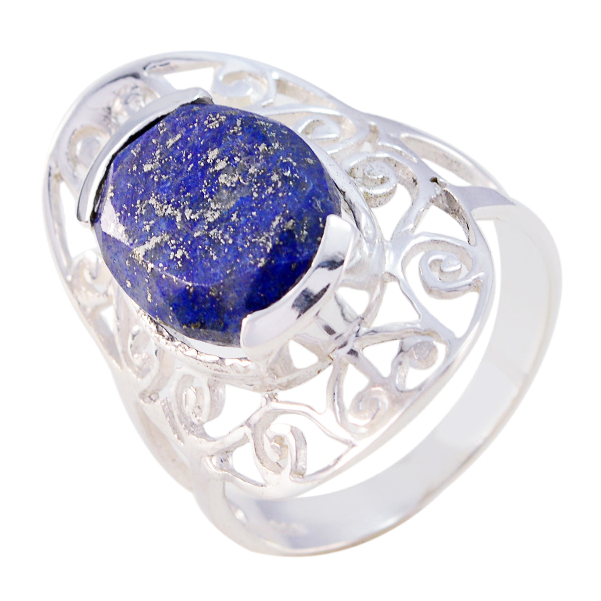 Lapis Lazuli Solitaire Tysk 925 Silver Blå Ädelsten Klassisk Art Deco Ring Smycken Sekundär produktbild