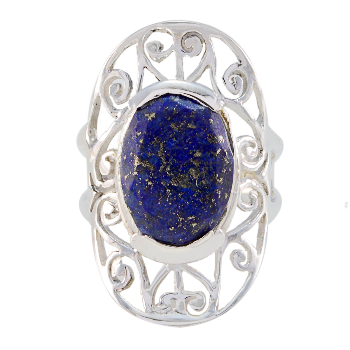 Lapis Lazuli Solitaire German 925 Silver Blue Gemstone Classic Art Deco Ring Jewellery