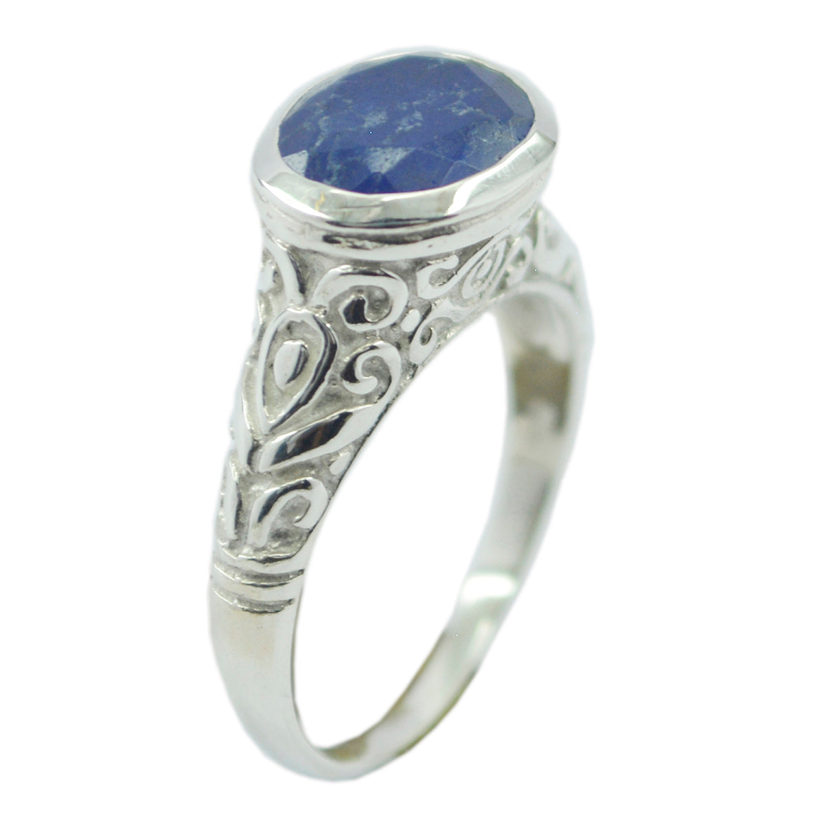 Lapis Lazuli Solitaire African 925 Silver Blue Gems Minimal Art Deco Ring Jewellery Huvudsaklig produktbild