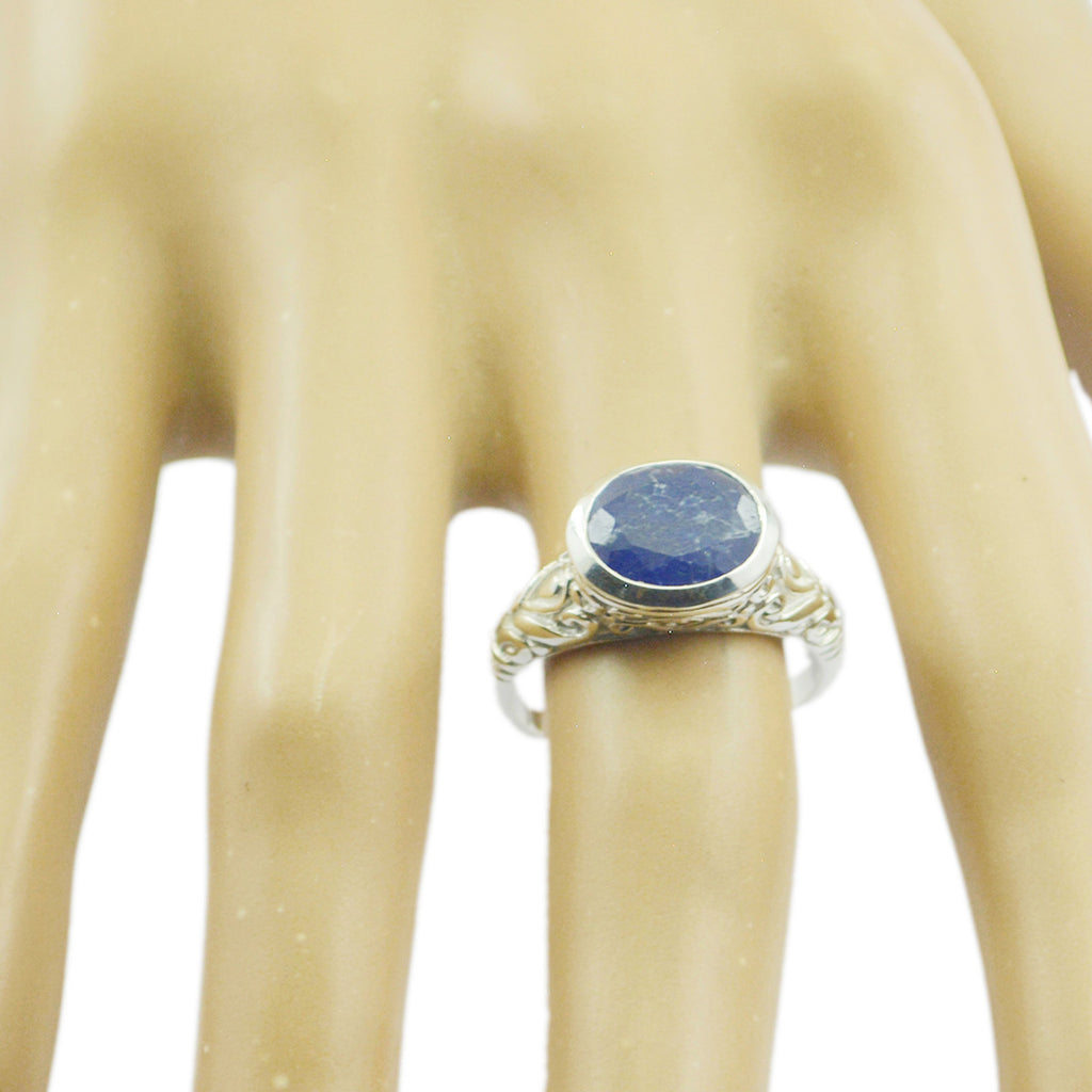 Lapis Lazuli Solitaire African 925 Silver Blue Gems Minimal Art Deco Ring Jewellery