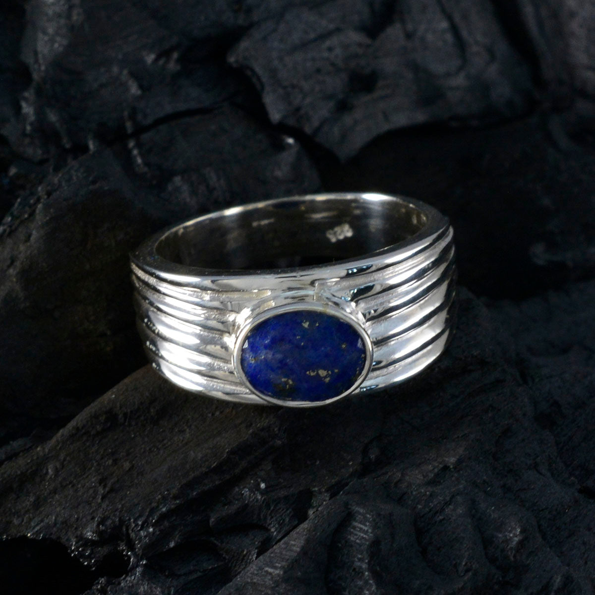Lapis Lazuli Solitaire German 925 Silver Blue Gemstones Eye catching Promise Ring Jewelry