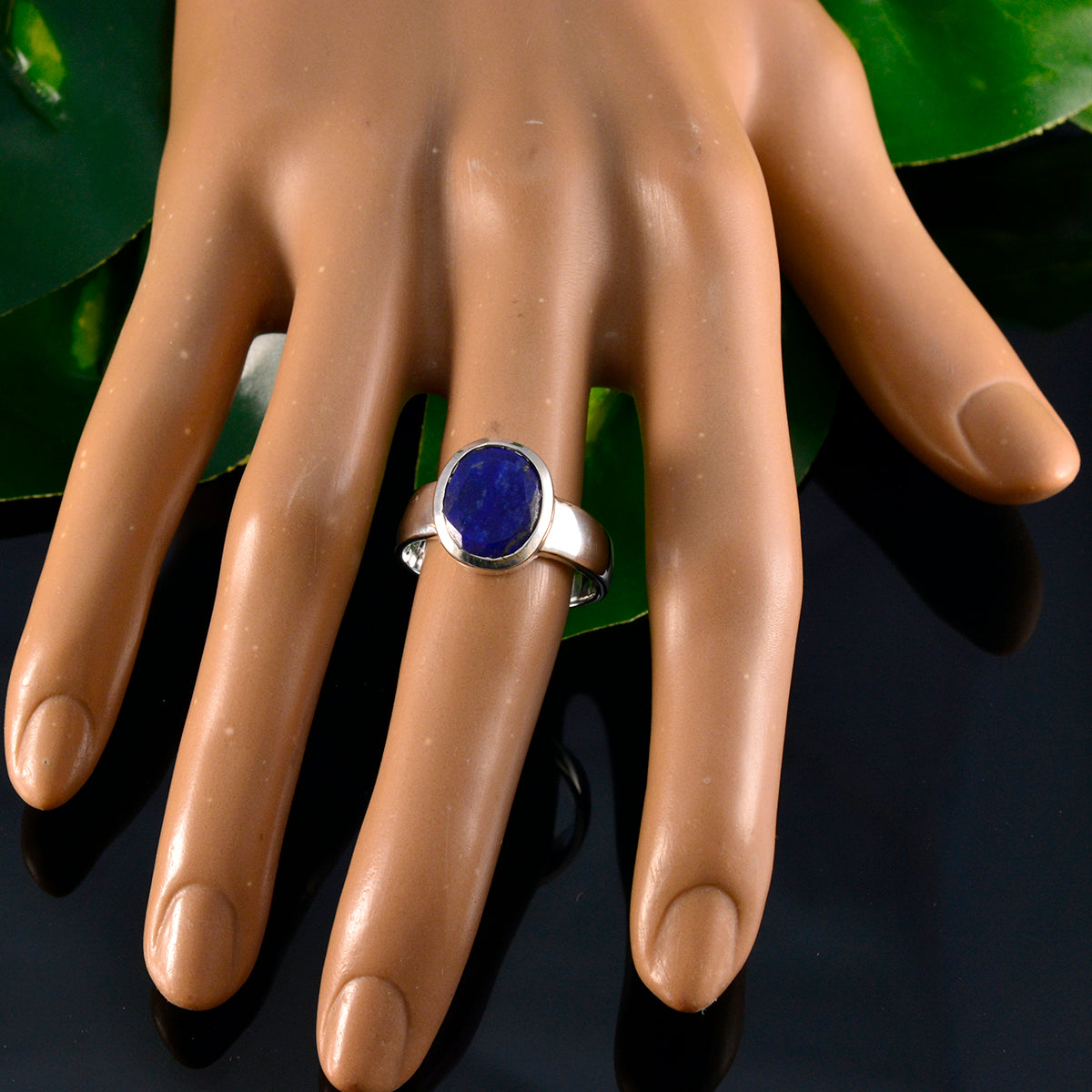Lapis Lazuli Solitaire German 925 Silver Blue Gemstone Mid weight Feminine Ring Jewellery