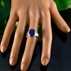 Lapis Lazuli Solitaire German 925 Silver Blue Gemstone Mid weight Feminine Ring Jewellery