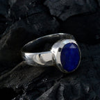 Lapis Lazuli Solitaire German 925 Silver Blue Gemstone Mid weight Feminine Ring Jewellery