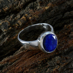 Lapis Lazuli Solitaire German 925 Silver Blue Gemstone Mid weight Feminine Ring Jewellery