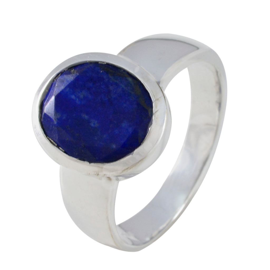 Lapis Lazuli Solitaire German 925 Silver Blue Gemstone Mid weight Feminine Ring Jewellery