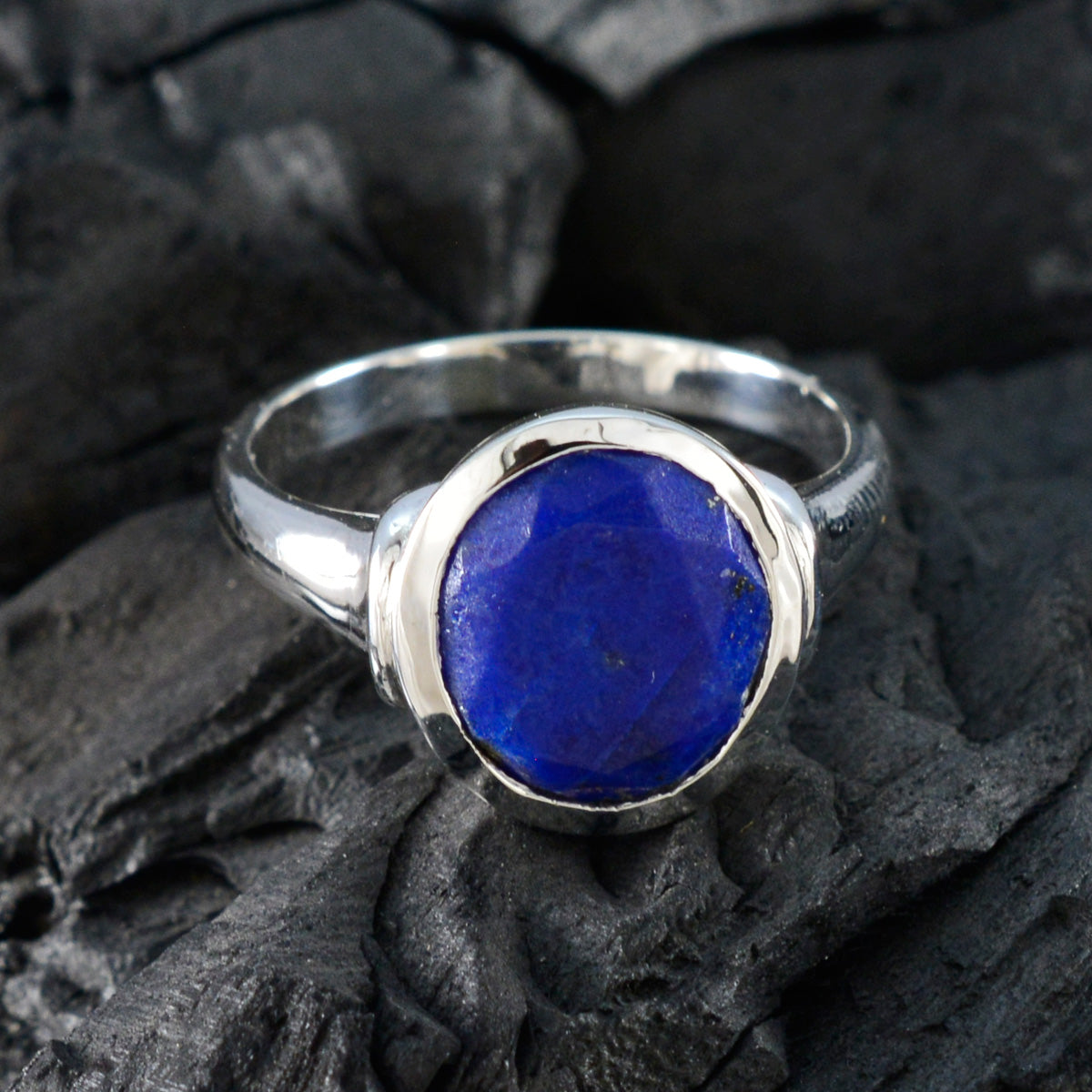 Lapis Lazuli Solitaire German 92.5 Silver Blue Gemstone Minimal Boho Ring Jewellery