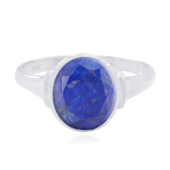 Lapis Lazuli Solitaire German 92.5 Silver Blue Gemstone Minimal Boho Ring Jewellery