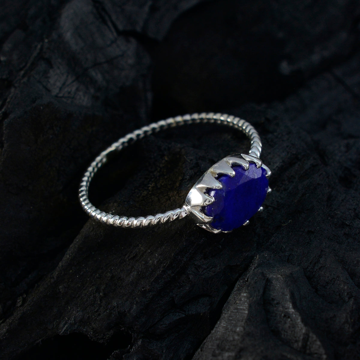 Lapis Lazuli Solitaire Turkish 92.5 Silver Blue Gemstone Elegant  Twist Ring Jewellery