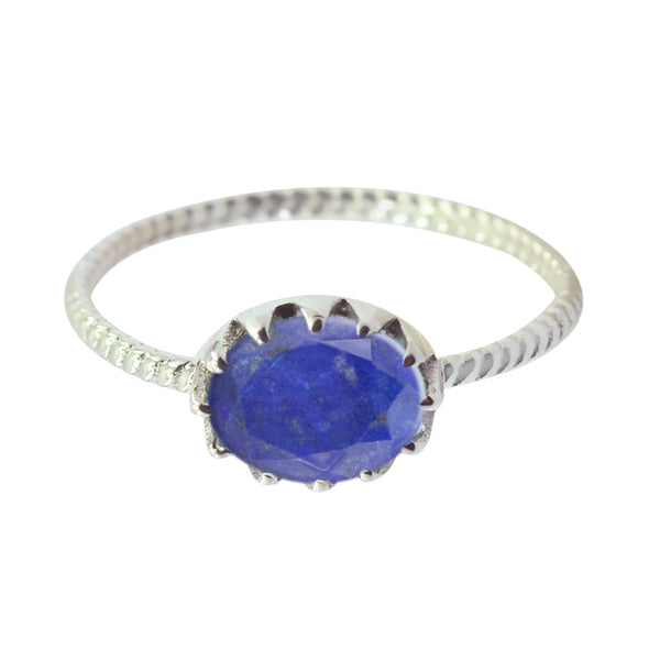 Lapis Lazuli Solitaire Turkish 92.5 Silver Blue Gemstone Elegant  Twist Ring Jewellery