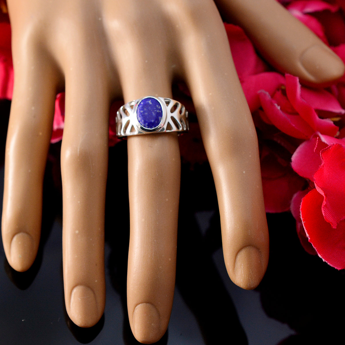 Lapis Lazuli Solitaire Mexican 925 Silver Blue Gemstones Slim Rope Wire Ring Jewelry