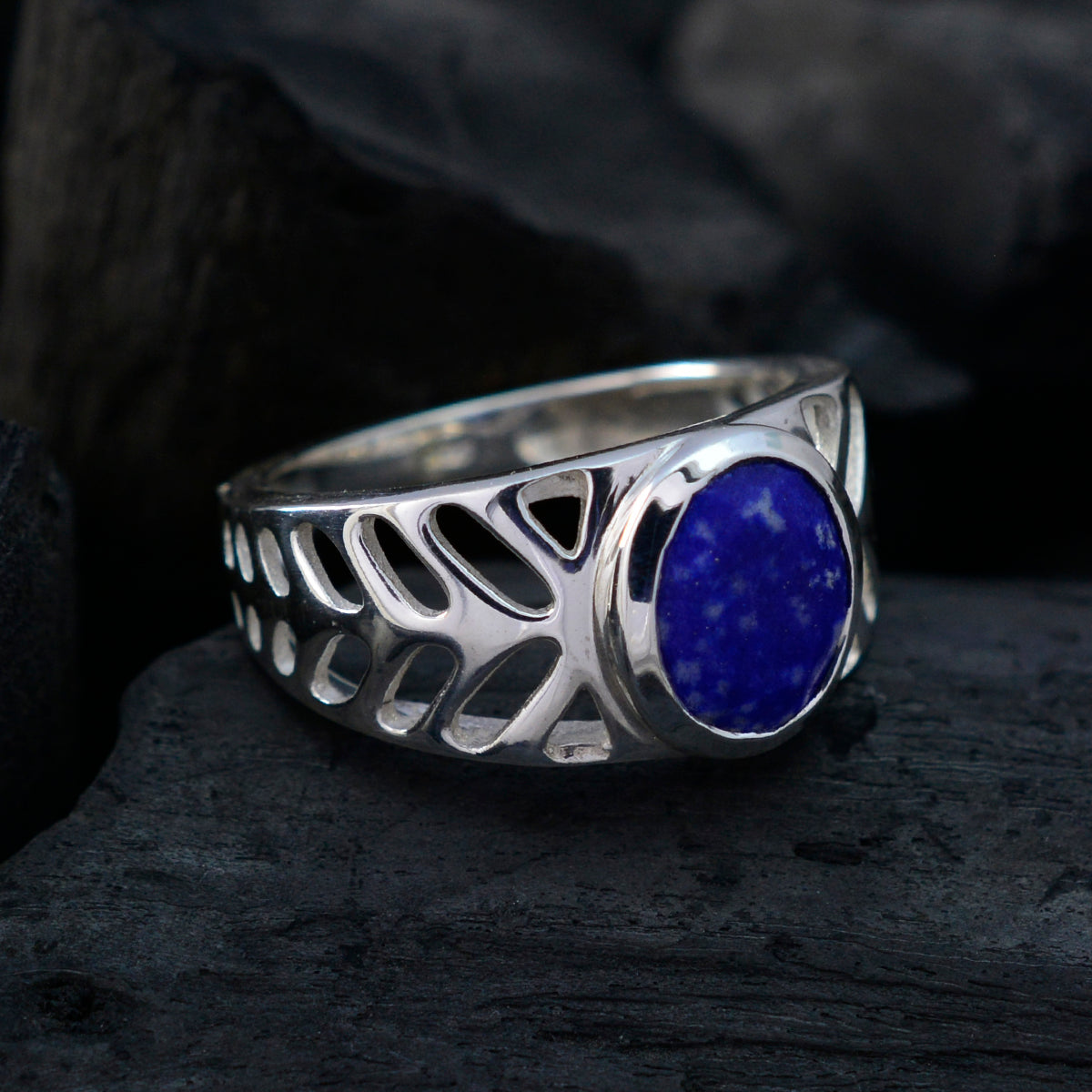 Lapis Lazuli Solitaire Mexican 925 Silver Blue Gemstones Slim Rope Wire Ring Jewelry
